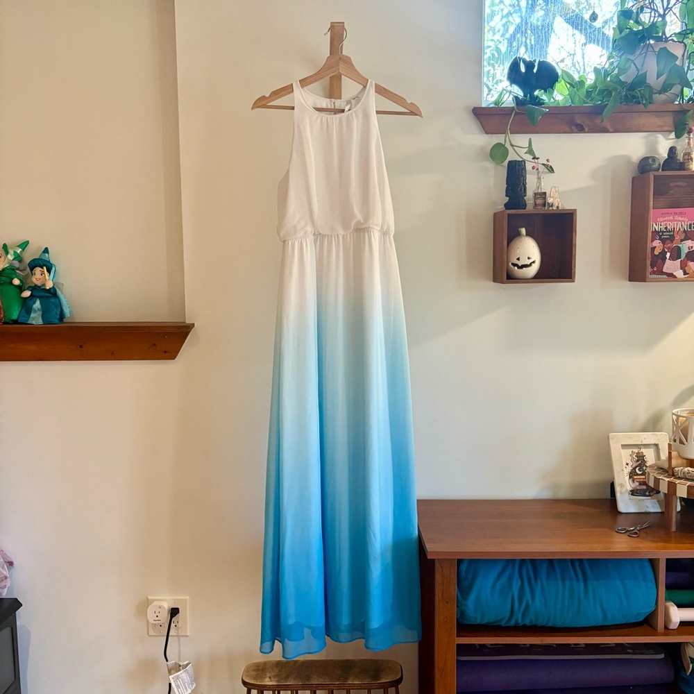 White and Blue Ombre Maxi Dress